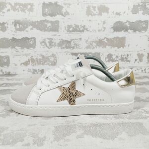 Vintage Havana White Sneakers with Gold Star and Heel